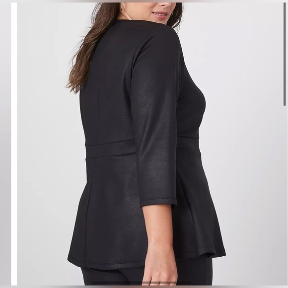 Lane‎ Bryant Faux Leather Look Black Illusion Peplum Top Size 18/20 - Picture 3 of 10